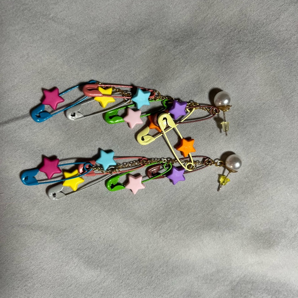 Colorful Star Safety Pin Earrings for Kids